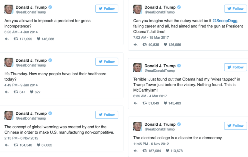 Os <i>tweets</i> de @realdonaldtrump estão incluídos na base de dados