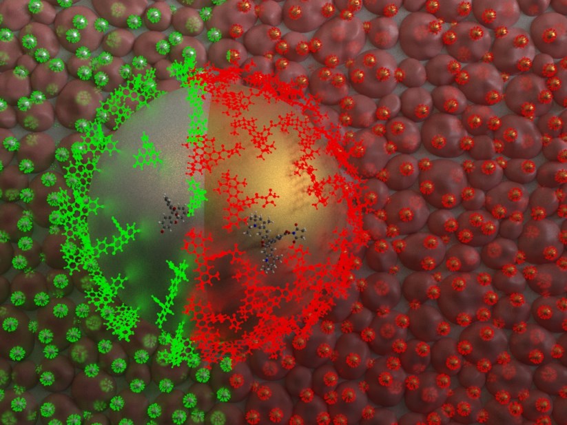 Ilustração da bandeira portuguesa criada com moléculas e nanopartículas