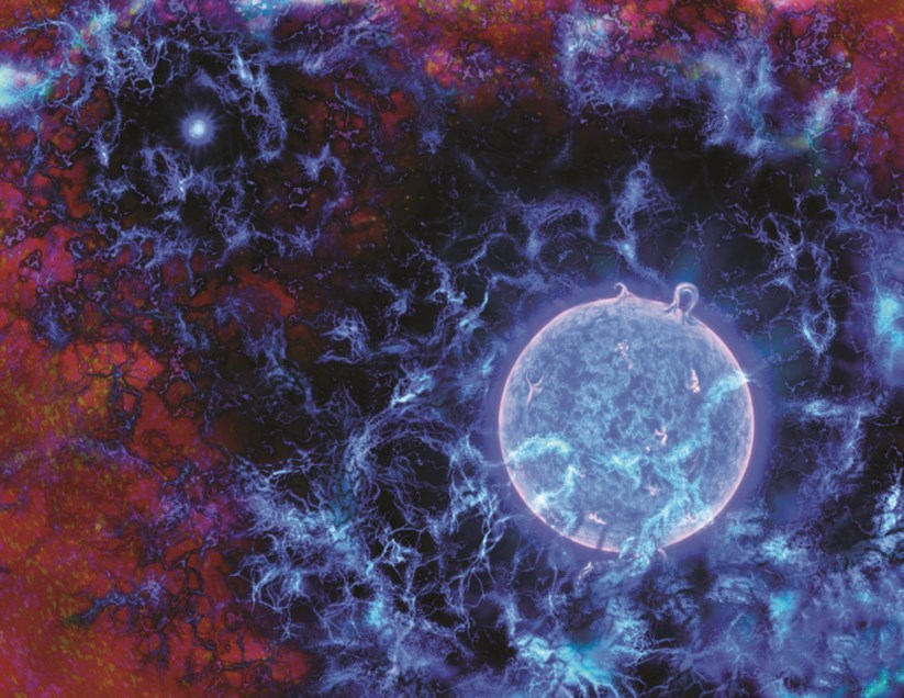 Ilustração artística das primeiras estrelas do Universo, que eram azuis