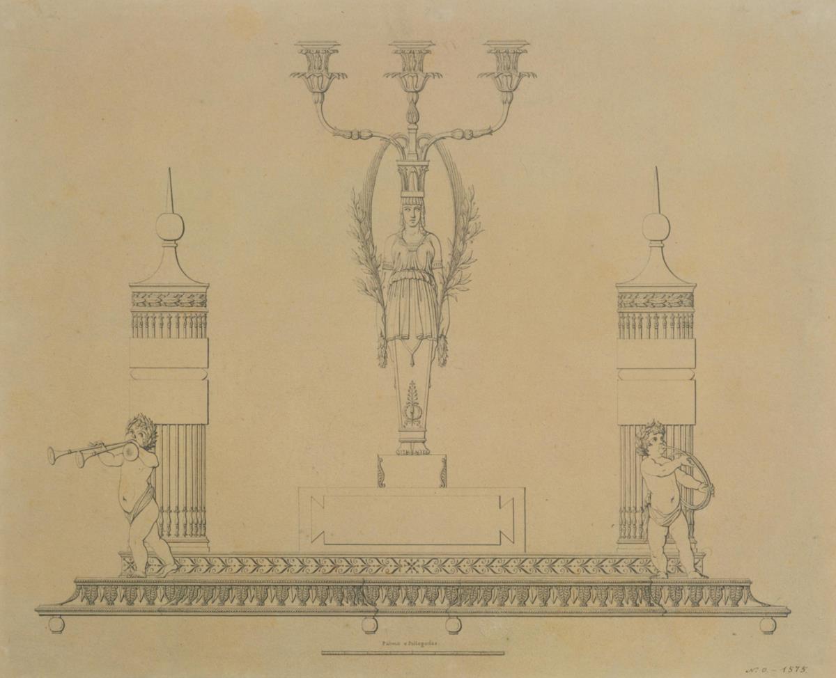 O Deus Teminus ladeado de duas colunas (Desenho técnico de corte vertical), 1813-1816, MNAA.